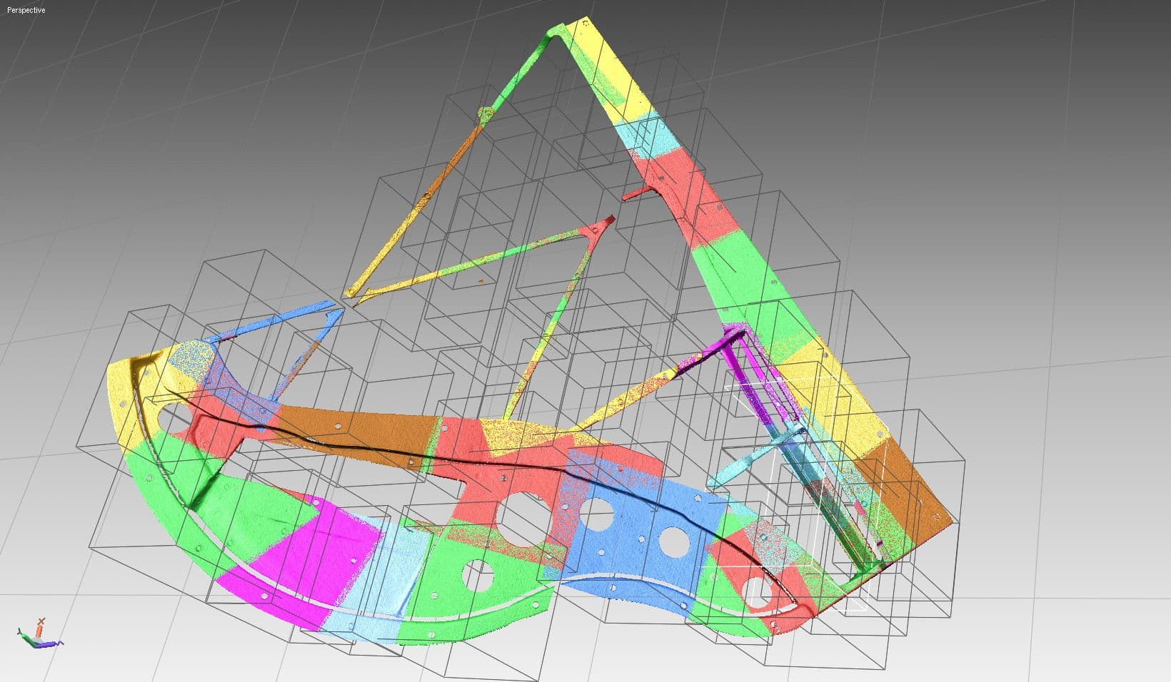 Assembled point cloud from scanning of a traditional piano frame